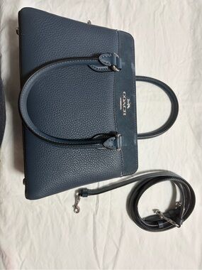 Coach Navy Pebble Leather Satchel with Removable Strap